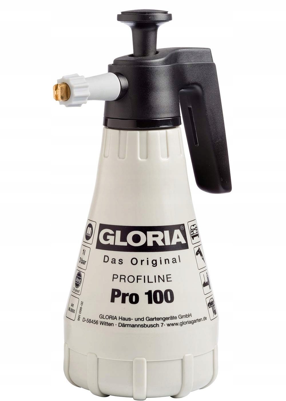 GLORIA Pro 100, Black, White, 1 L, Plastic, 1 pc(s), 1.3 L, 3 bar