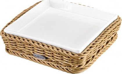 Saleen Saleen, Koszyk kwadratowy z porcelaną. 15.5x15.5x3.5cm. kol. beżowy
