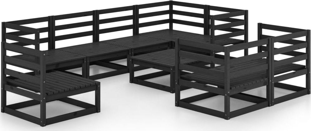 vidaXL 9-cz. zestaw mebli wypoczynkowych do ogrodu, czarny, sosnowy