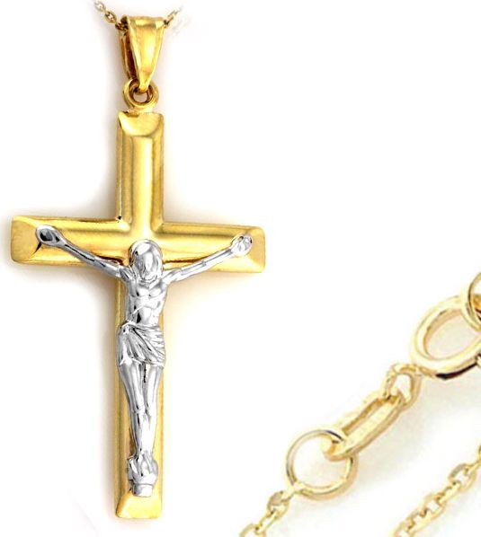Lovrin Złoty komplet 333 krzyż z Jezusem łańcuszek