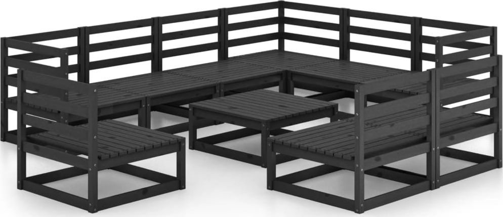 vidaXL 10-cz. zestaw wypoczynkowy do ogrodu, czarny, drewno sosnowe