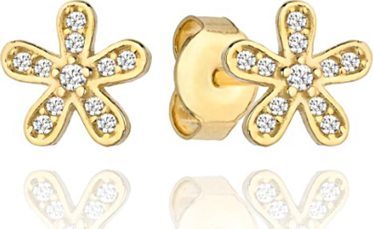 Lovrin Złote kolczyki 585 kwiatek z cyrkonii