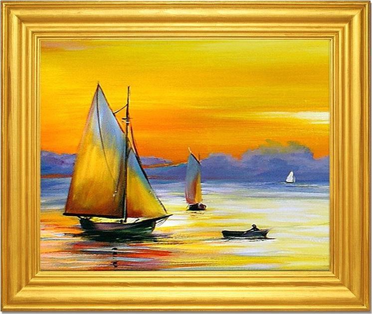 ART-POL Obraz olejny ręcznie malowany statki na morzu 64x54cm