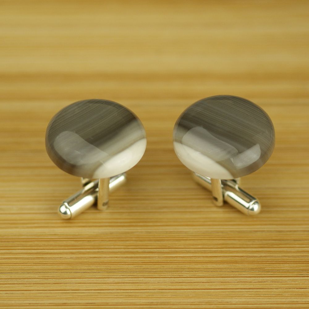 Manufakturaspinek Srebrne spinki do mankietów Krzemień Pasiasty (S419)