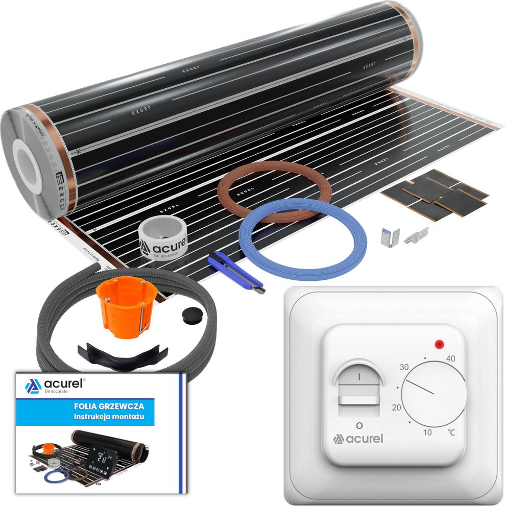 Acurel Termostat do ogrzewania elektrycznego + folia grzewcza 12m2 + akcesoria montażowe