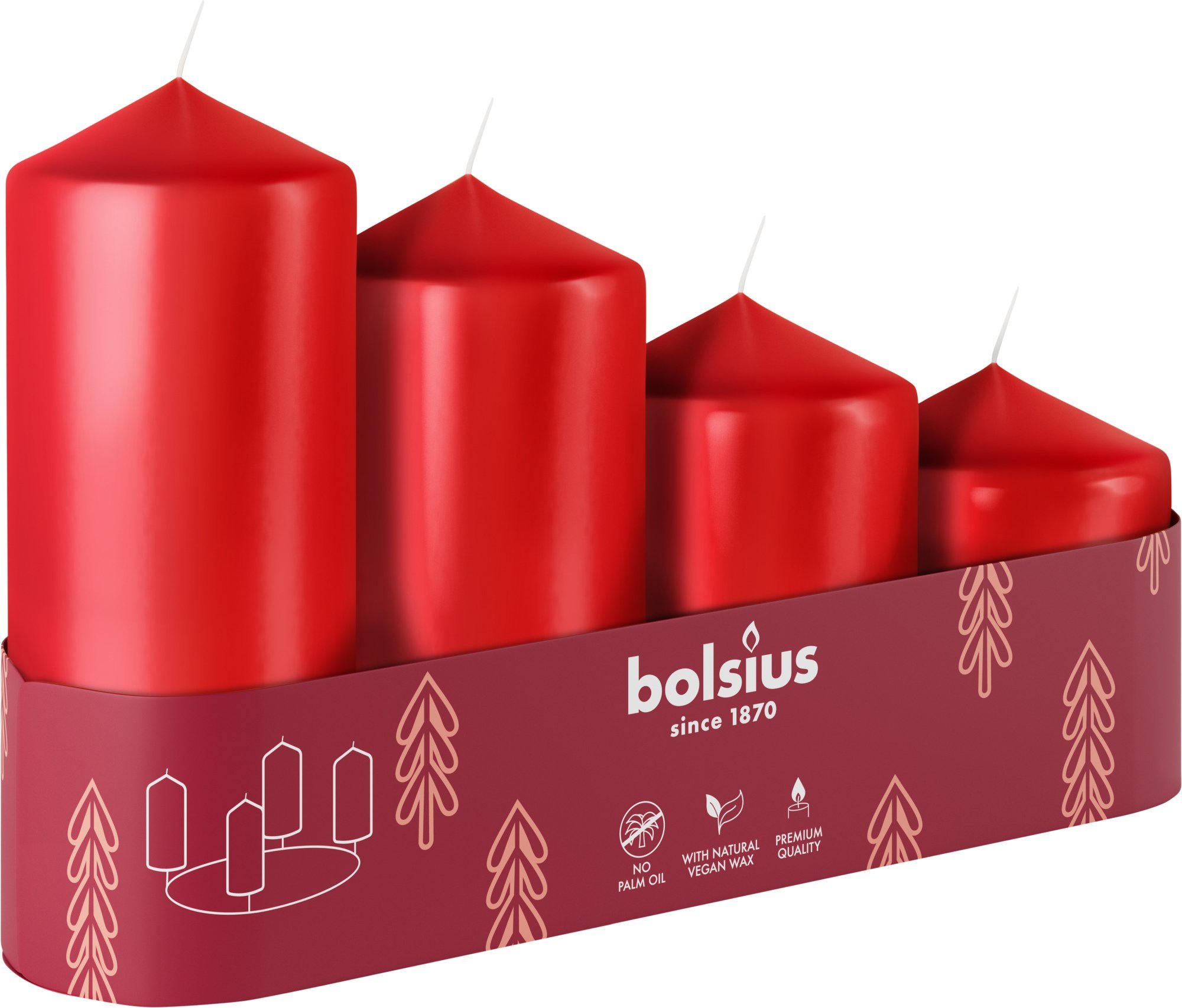 Bolsius Świeca cylindryczna 4 szt. O120 100 80 60x48mm czerwony 8717847189561 8717847189561 (8717847189561)