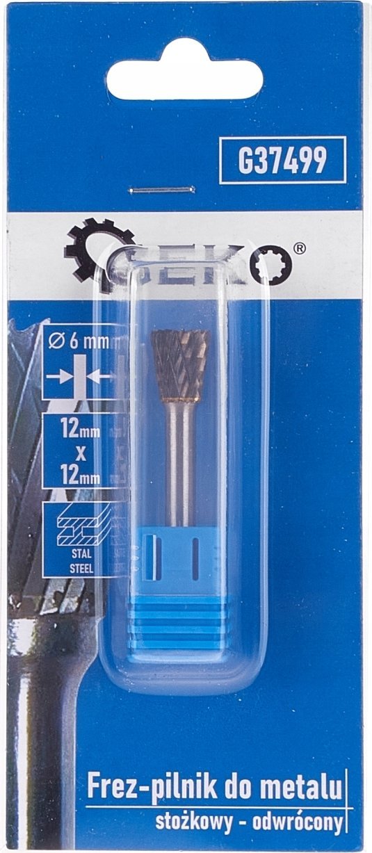 Geko Frez-pilnik do metalu z węglika wolframu 12x12mm trzpień 6mm (stożkowy odwrócony) (300)