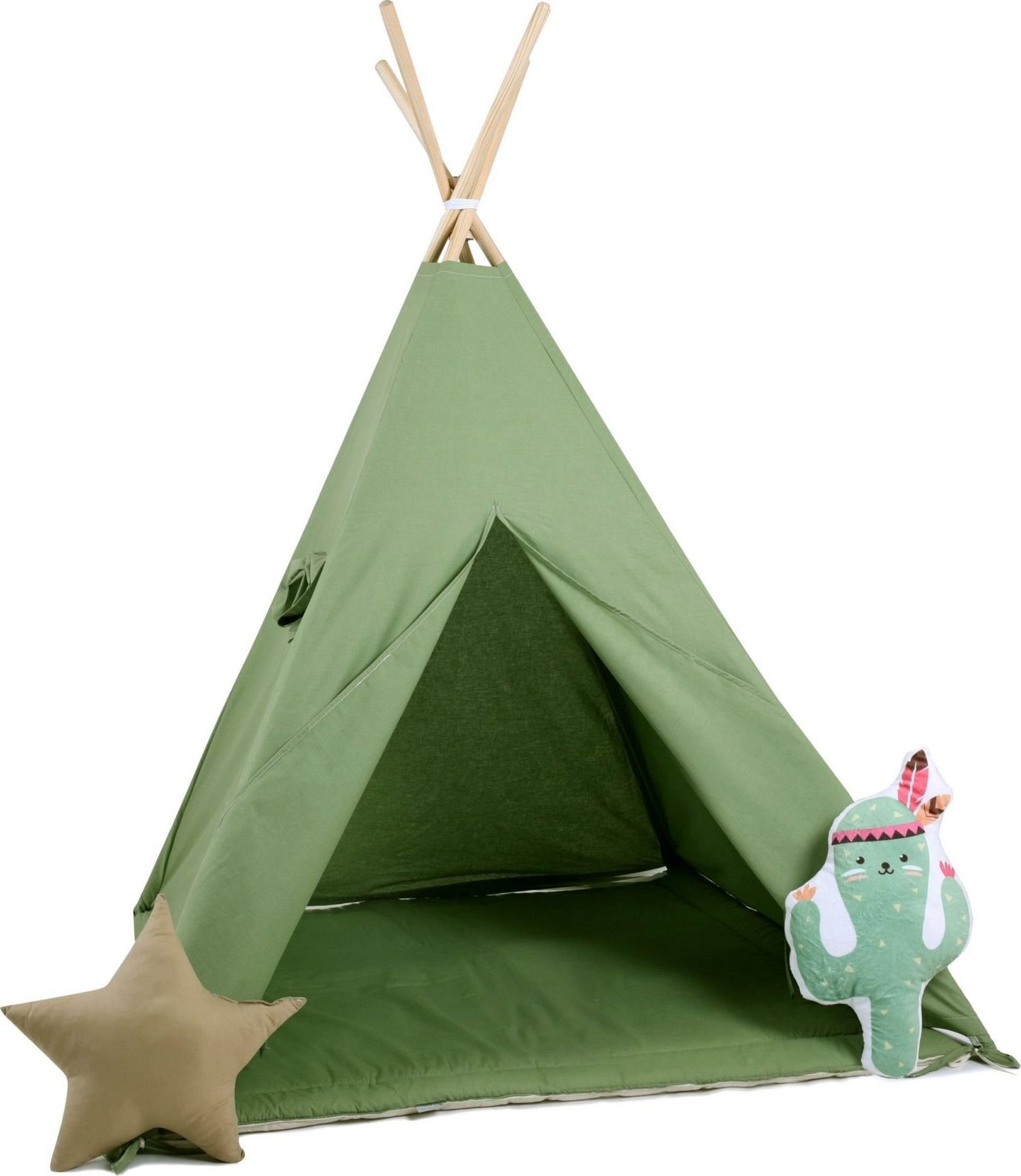 SowkaDesign Namiot tipi dla dzieci, bawełna, okienko, kaktus, zielono mi