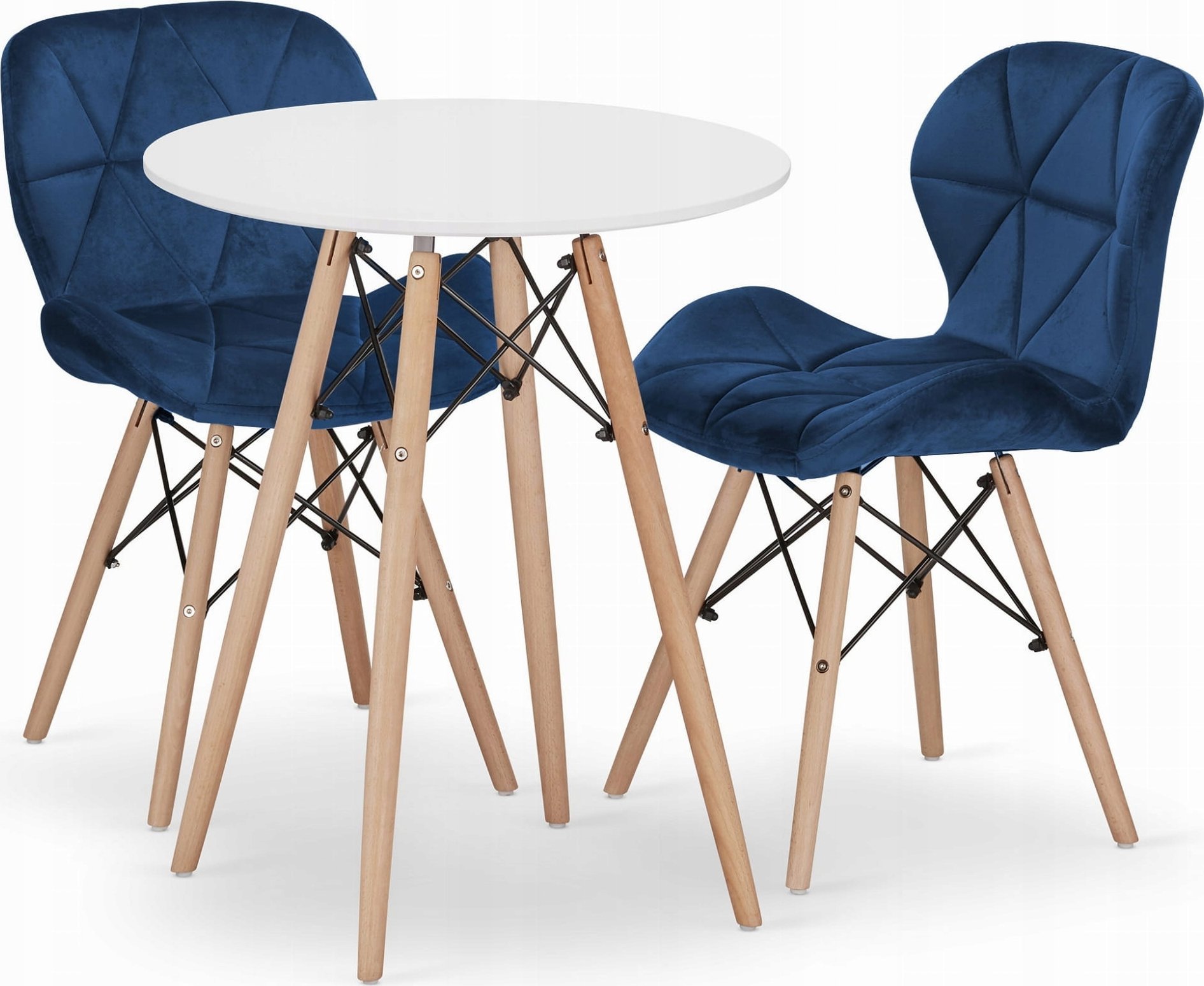 Leobert Zestaw stół okrągły TODI 60cm biały + 2 krzesła LAGO granatowe