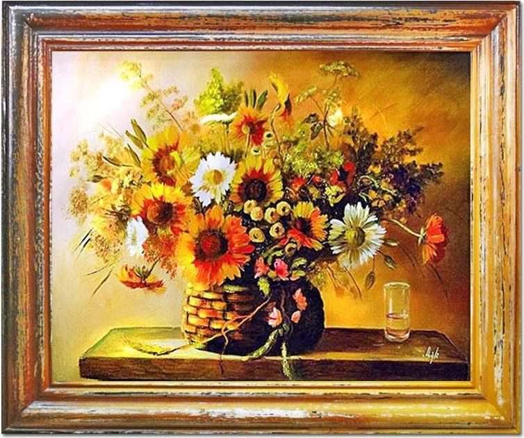 GO-BI Obraz - Sloneczniki - olejny, ręcznie malowany 54x63cm uniwersalny