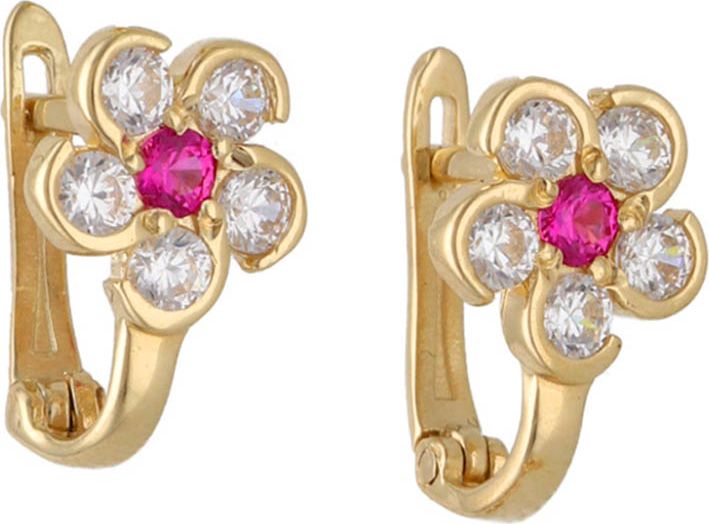 Lovrin Złote kolczyki 585 kwiatuszki z różową cyrkonią 1,47 g