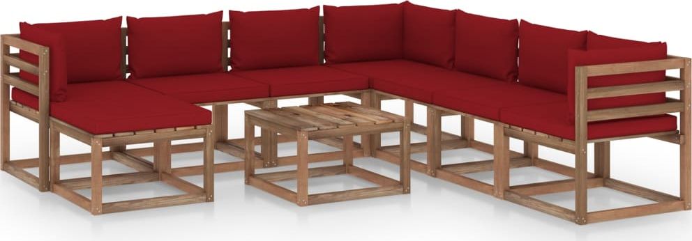 vidaXL 9-cz. zestaw wypoczynkowy do ogrodu, z poduszkami, kolor wina