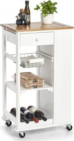Zeller Wózek kuchenny, bambus / MDF, biały, 50 x 37 x 86,5 cm
