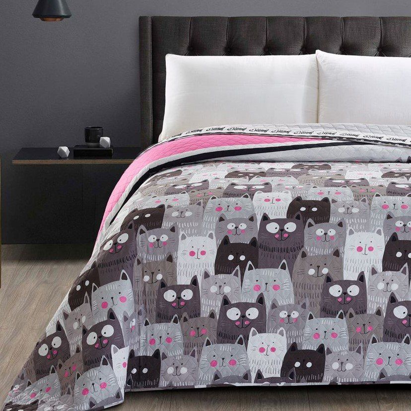 Decoking Narzuta 200x220 dekoracyjna Cats Invasion beżowa szara różowa Decoking