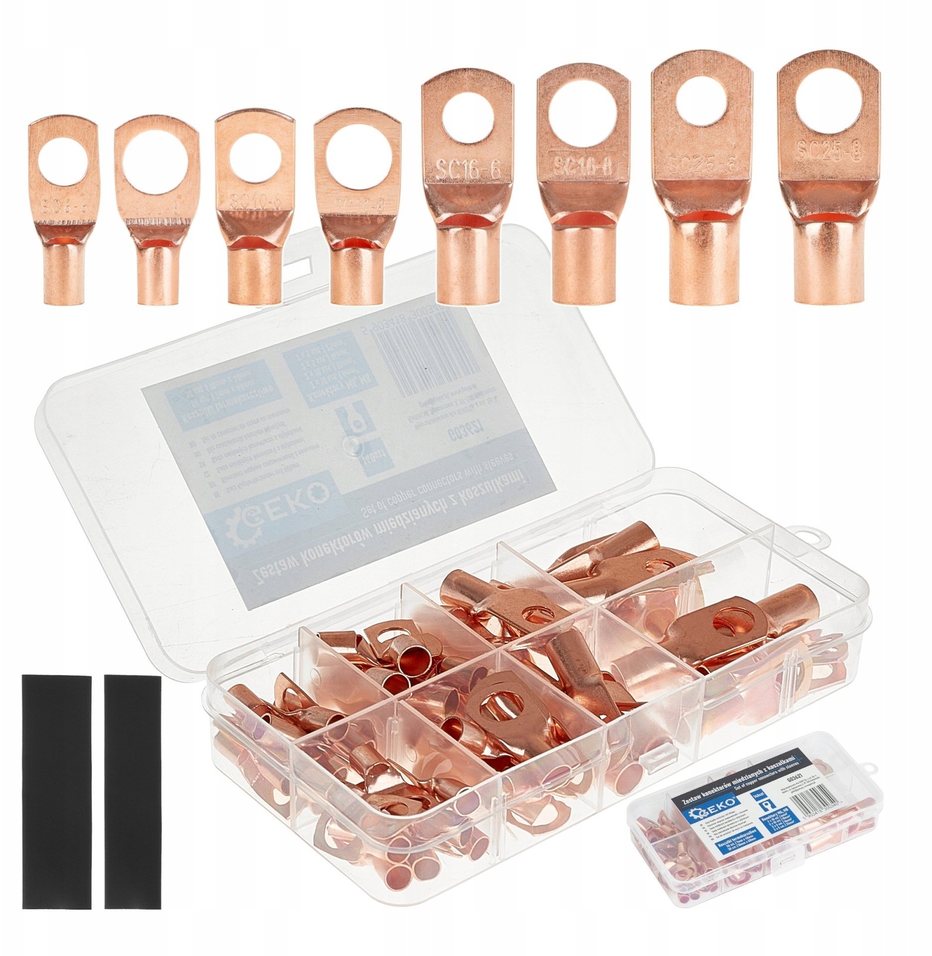 Zestaw konektorów miedzianych oczkowych z koszulkami 140szt. (100)