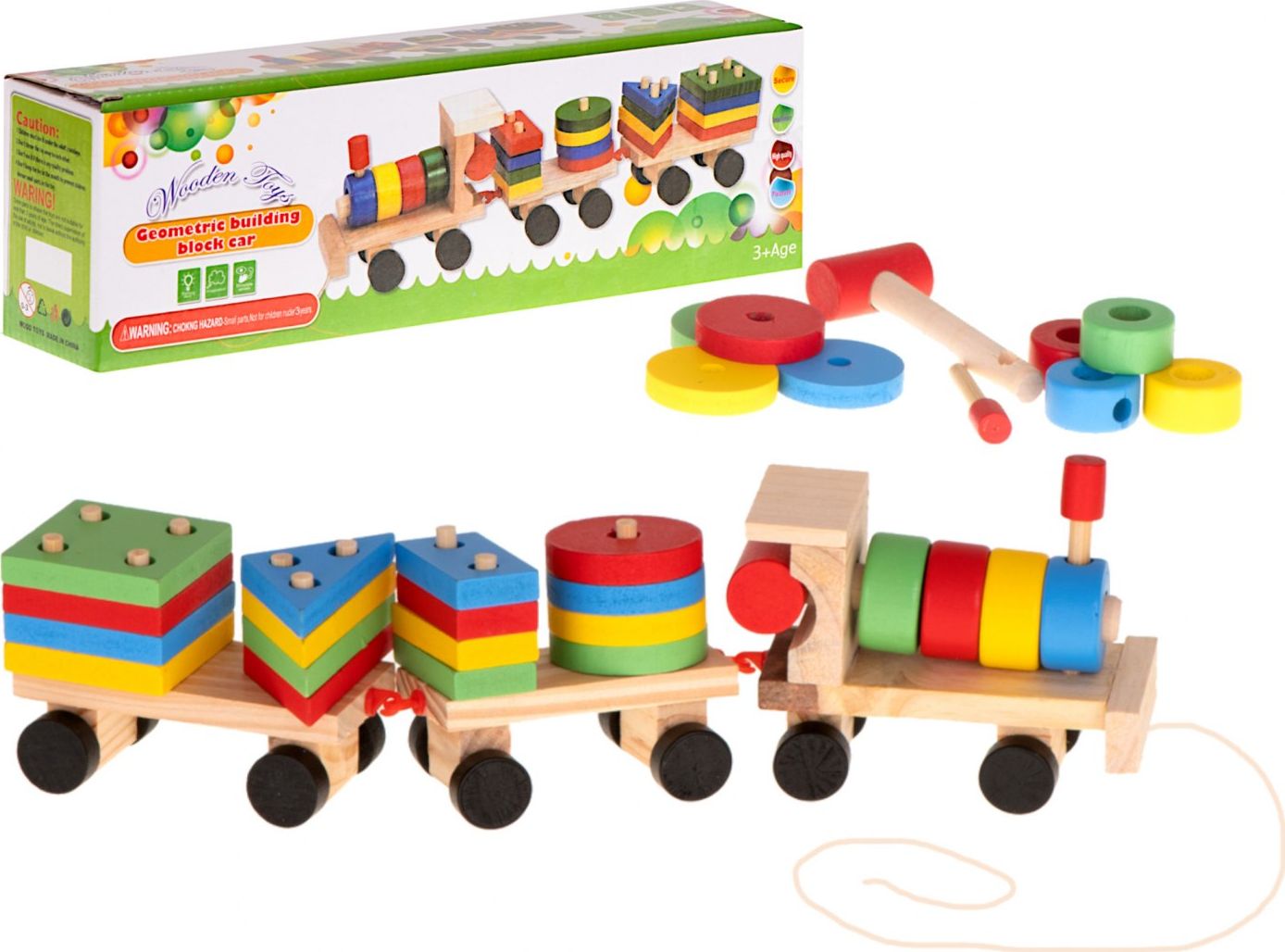 Ikonka Sorter drewniany układanka zręcznościowa pociąg lokomotywa + wagony 30cm