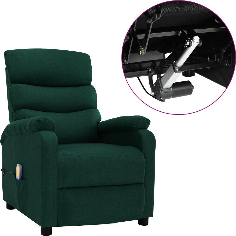 vidaXL Rozkładany fotel masujący, elektryczny, ciemnozielony, tkanina