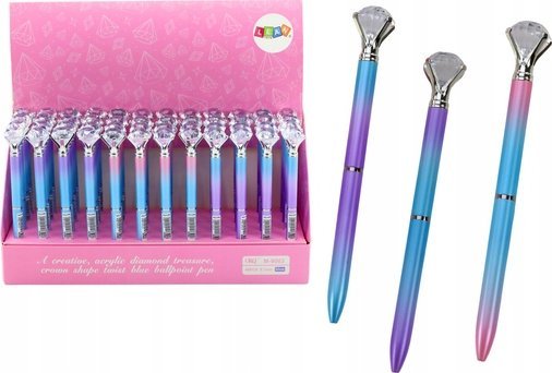 LeanToys Długopis Z Diamentem Kolorowy Niebieski Wkład 0.7mm Mix