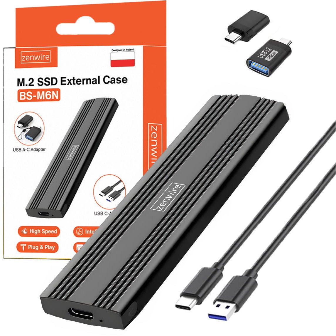 Obudowa SSD Adapter m.2 SATA NGFF USB-C Kieszeń dysk m2 2230 2242 2260 2280