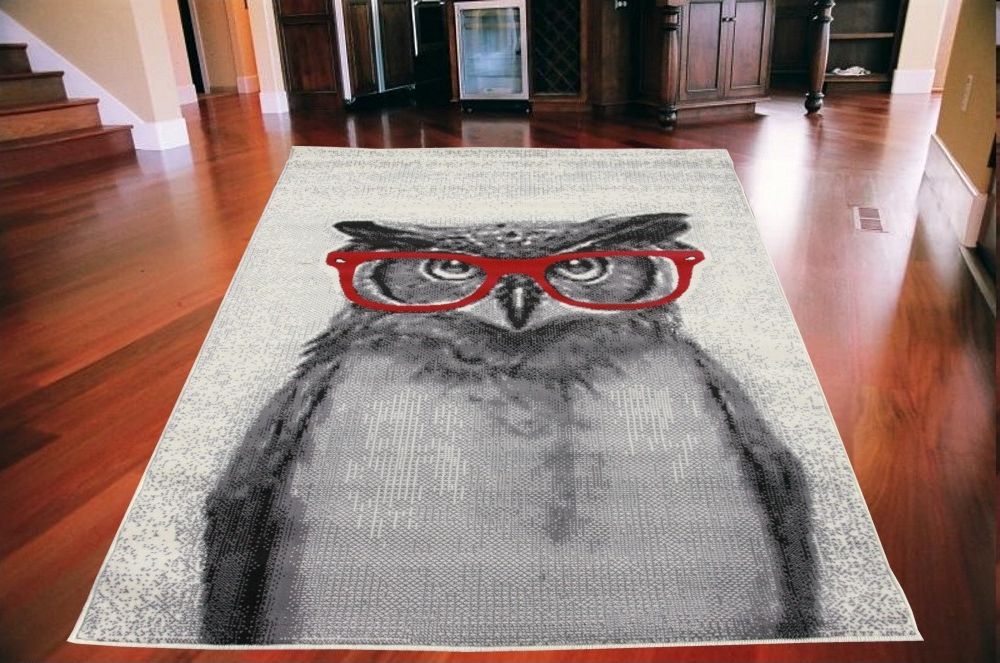 Belgia VAN Dywan nowoczesny do salonu SOWA W OKULARACH Kremowo Czerwony CITY 200x290 cm
