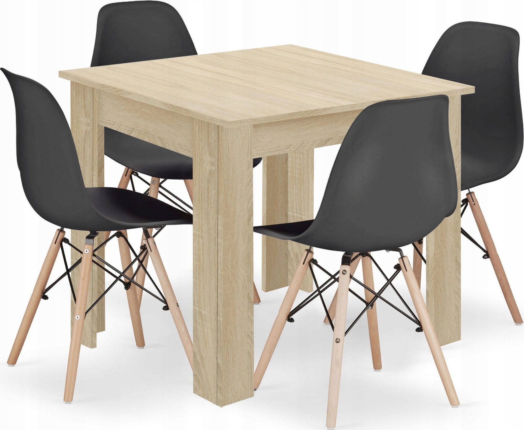 Leobert Zestaw stół kwadratowy 80x80 dąb sonoma + 4 krzesła OSAKA czarne