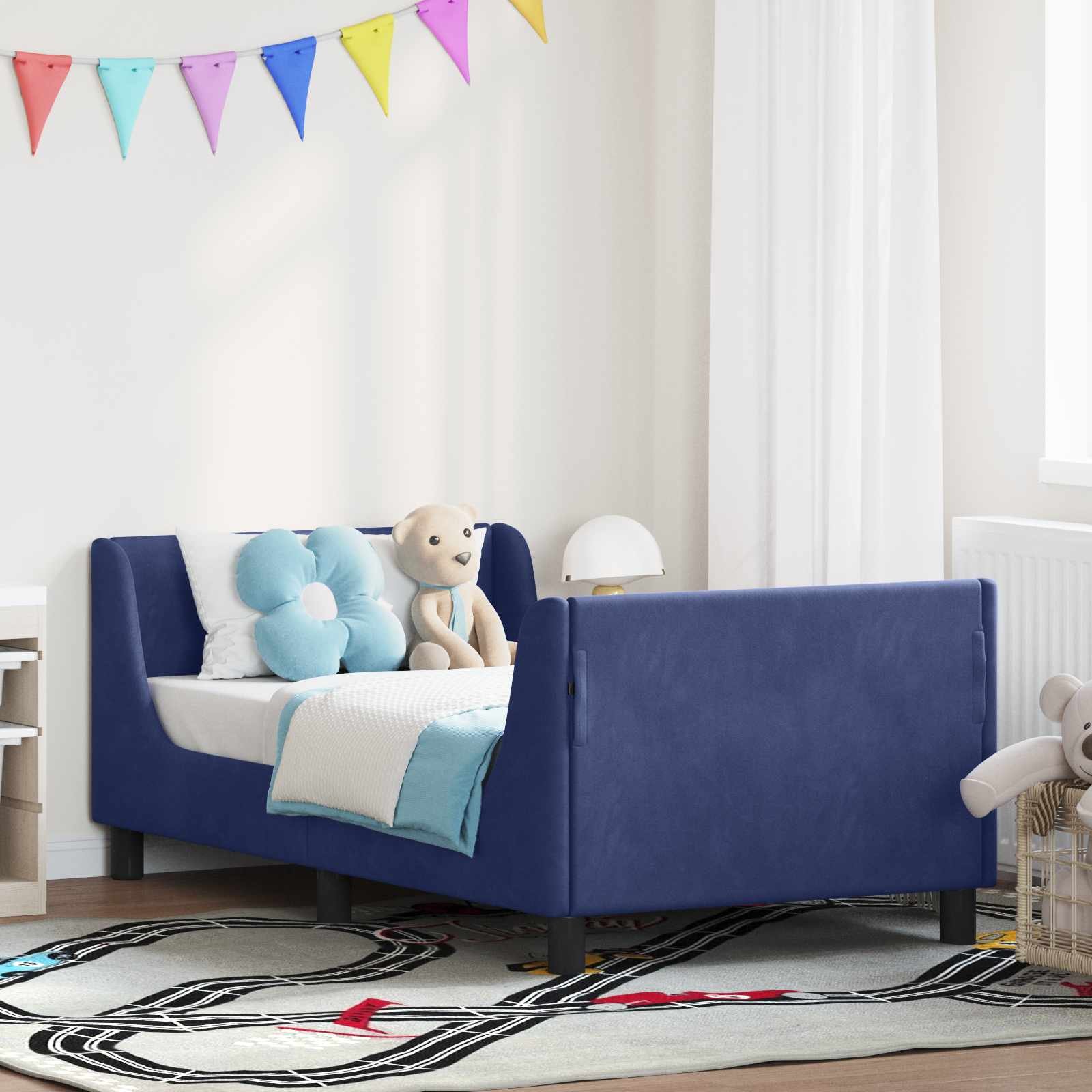 vidaXL Łóżko Dziecięce z Ramą i Zagłówkiem Niebieski policyjny