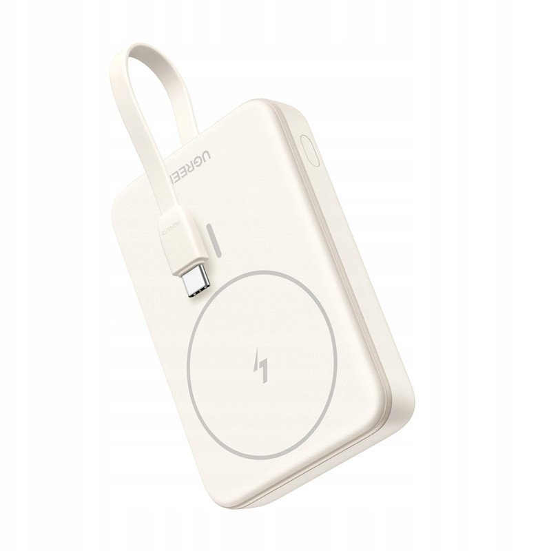 Powerbank magnetyczny 10000mAh Ugreen PB760, wbudowany kabel, 20W (beżowy)