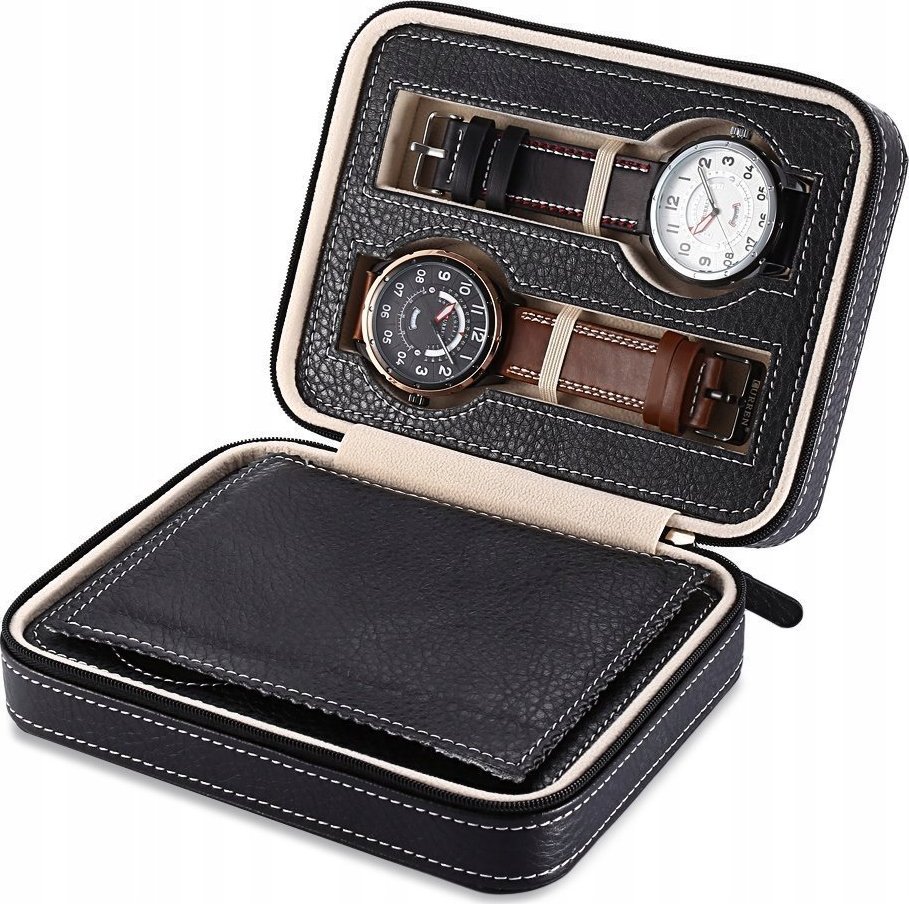 Korbi ETUI PODRÓŻNE NA 4 ZEGARKI CZARNE ORGANIZER C10