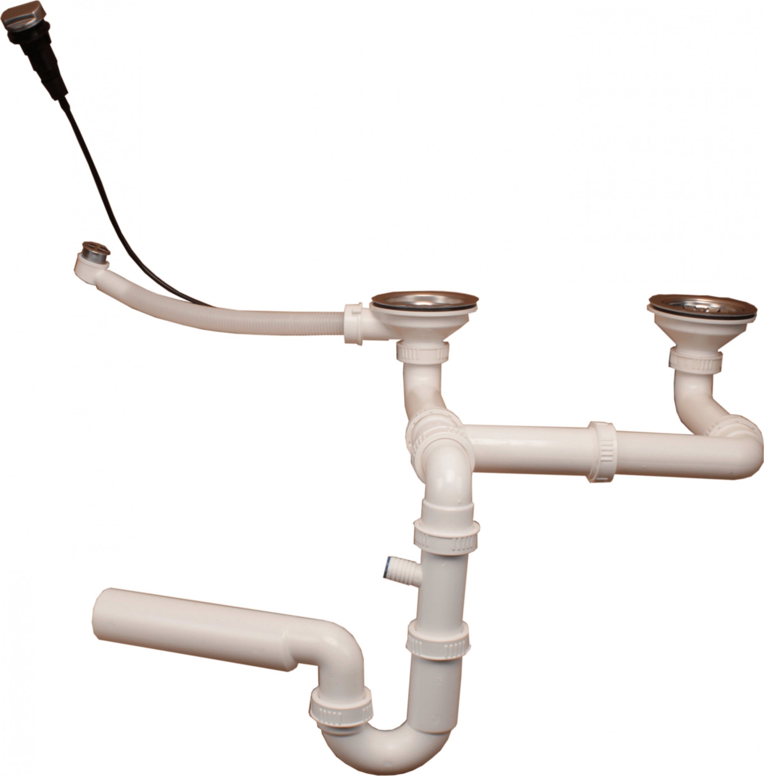 Syfon PREHNIT Syfon przyścienny podwójny do zlewu granitowego z korkiem automatycznym