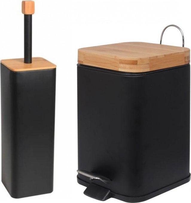 YokaHome Zestaw łazienkowy 2-elementowy - kosz na śmieci i szczotka WC - czarny - Yoka
