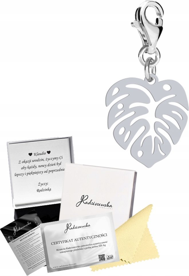 Radziszewska Jewellery Charms Srebrny Monstera Srebro 925 Prezent Kobieta Biżuteria DEDYKACJA