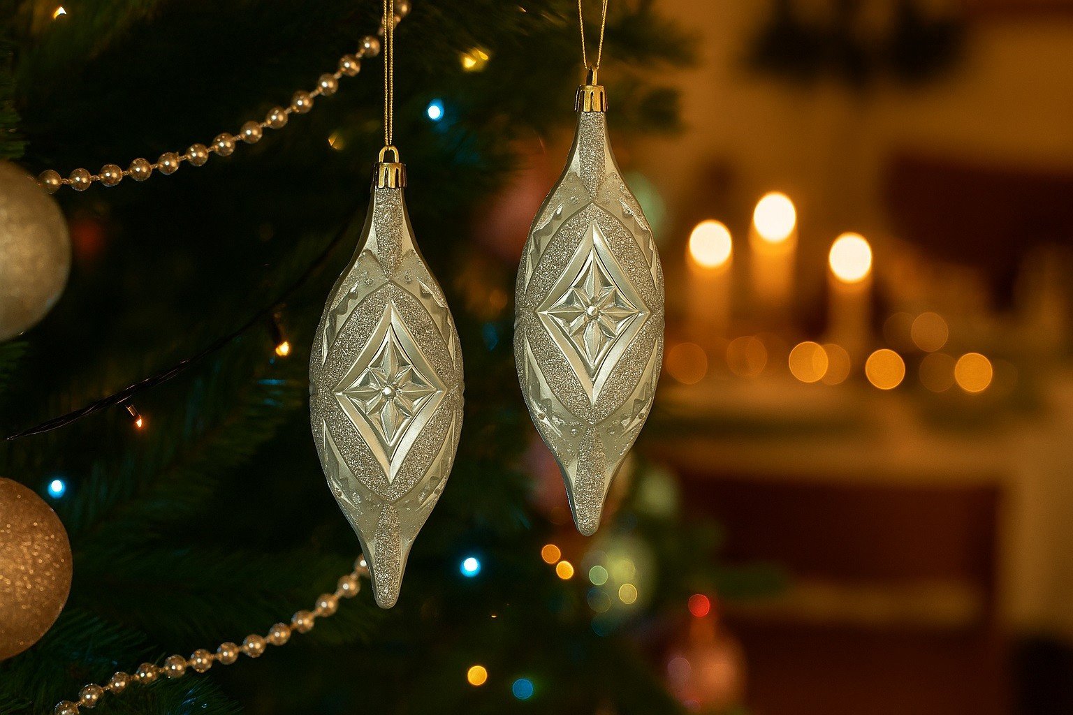 Komplet 2 bombek plastikowych podłóżnych zielono-złotych 3608