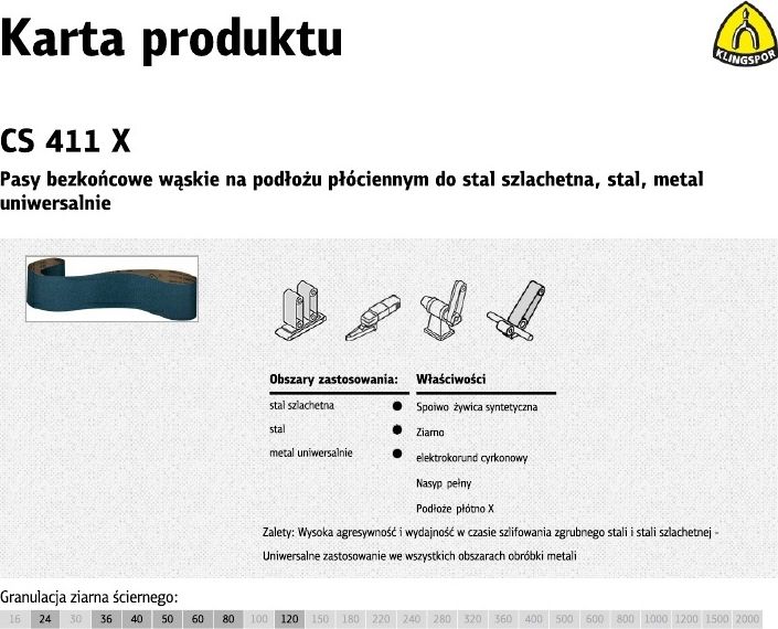 Klingspor KLINGSPOR PASY BEZKOŃCOWE DO ELEKTRONARZĘDZI CS411X 75mm x 533mm gr. 80 /10szt. STAL SZLACHETNA KBCS411X80