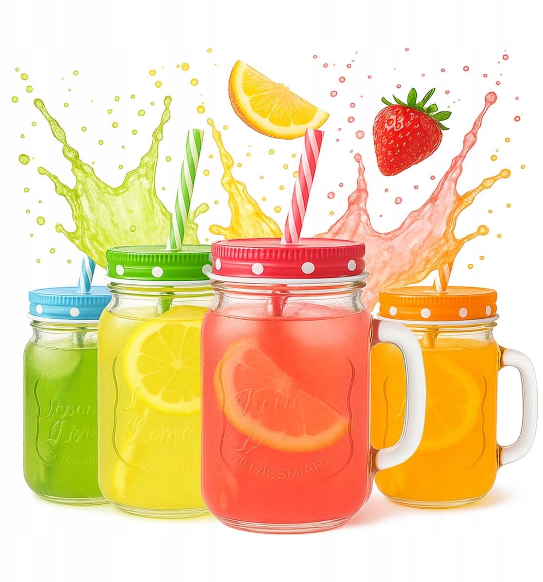 Szklany KUBEK SŁOIK Z RURKĄ 450ml Do Napojów Lemoniada Lato Na Sok