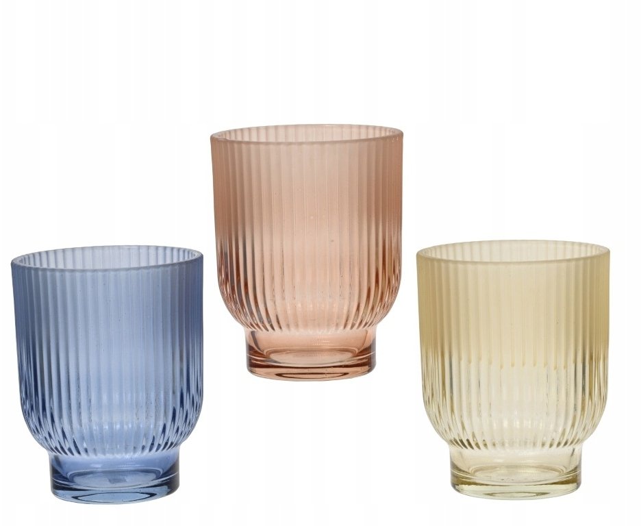 Kaemingk Świecznik ozdobny szklany przezroczysty ryflowany kolorowy, 12,5cm, 1szt