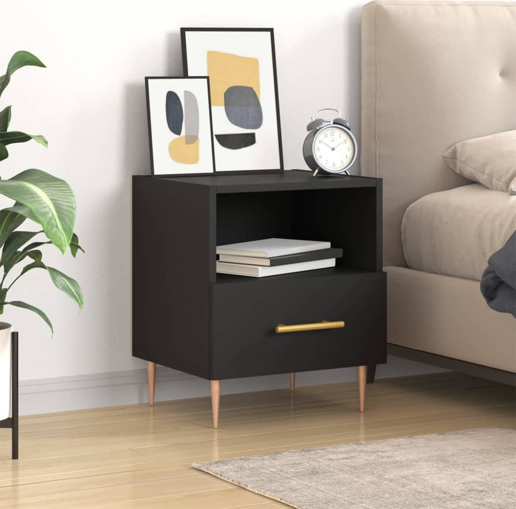 vidaXL Szafka nocna, czarna, 40x35x47,5 cm, materiał drewnopochodny