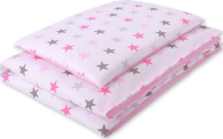 Dwustronna pościel dla dzieci 2-częściowa bawełniana - gwiazdy szaro-różowe