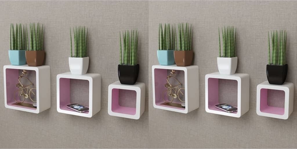 vidaXL Półki ścienne kostki, 6 szt., biało-różowe