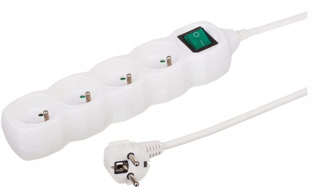 Przedłużacz z wyłącznikiem 4 gniazda 1,5m Biała listwa zasilająca