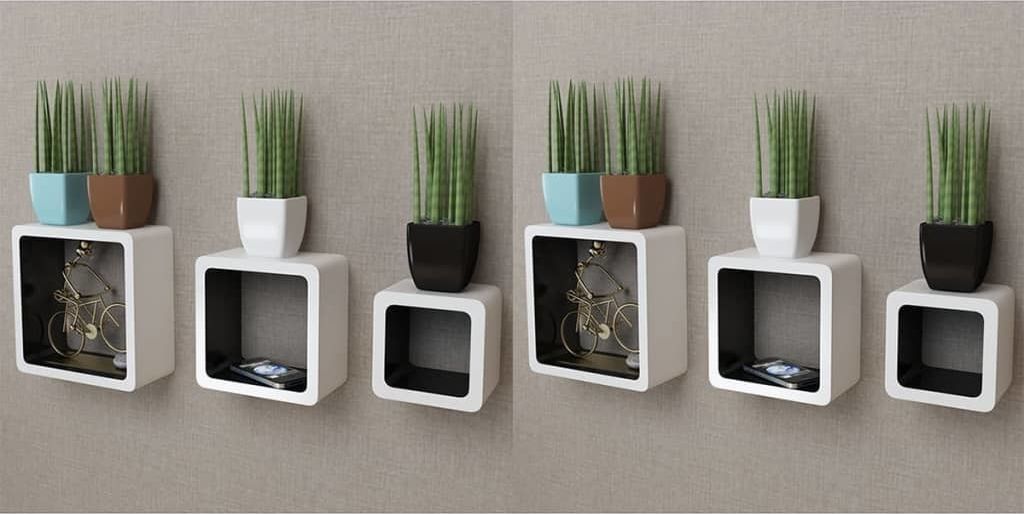 vidaXL Półki ścienne kostki, 6 szt., biało-czarne