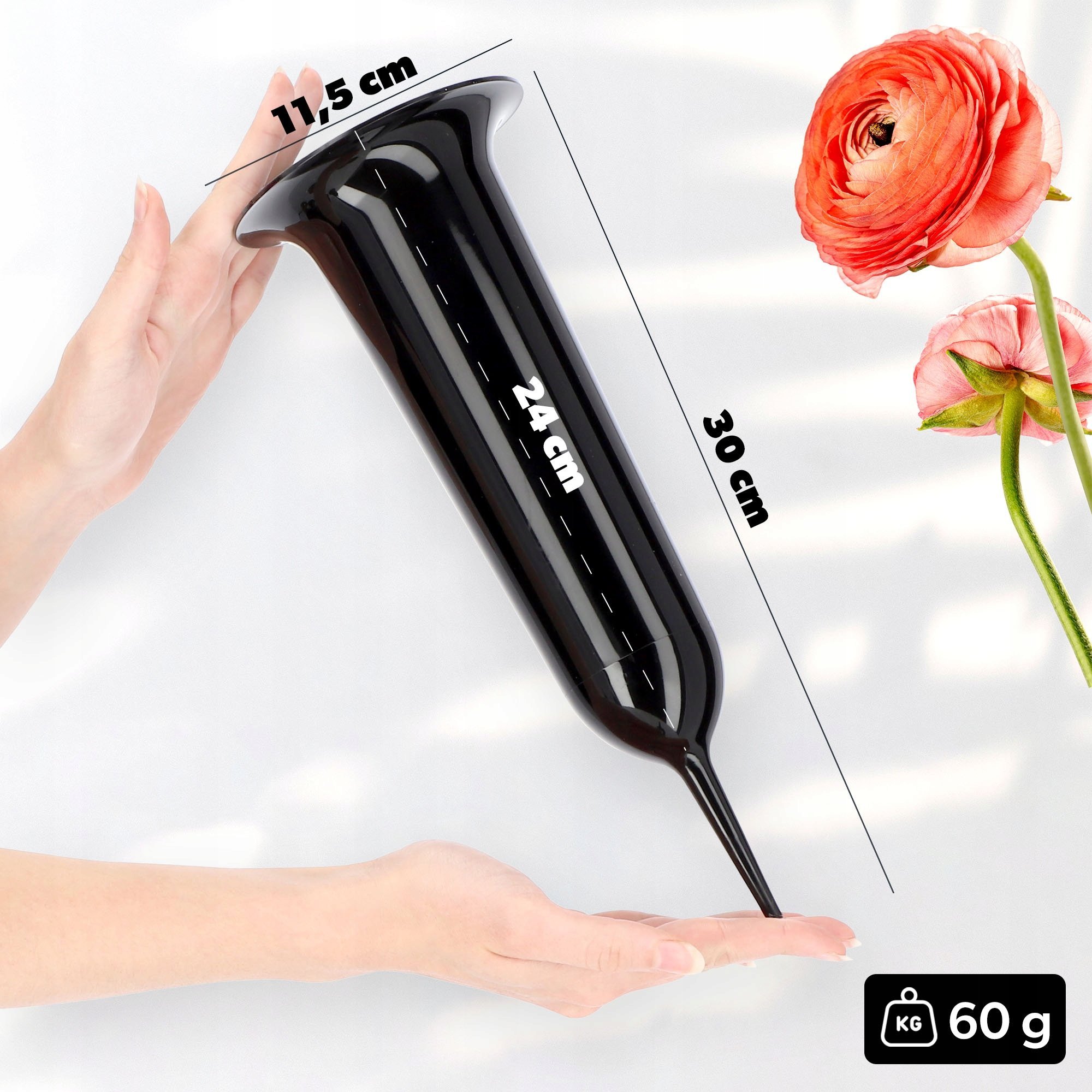 Kadax KADAX Wazon Flakon Na cmentarz 31cm Kwiaty sztuczne Wbijany szpic Czarny