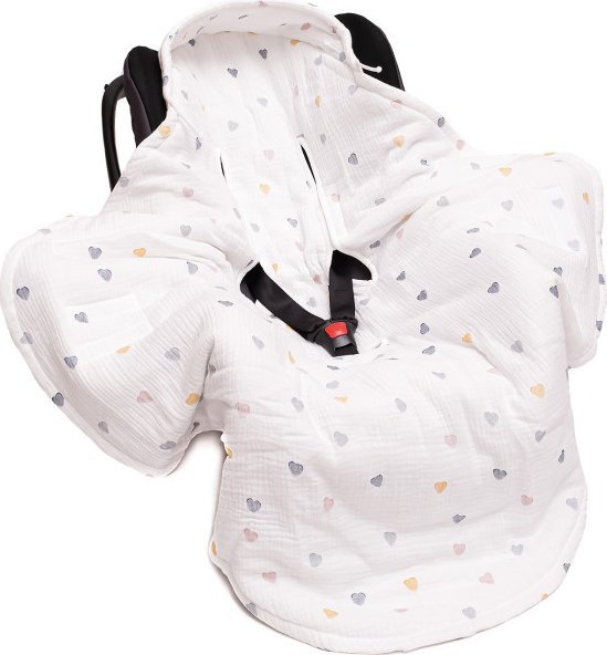 PULP BAMBOO Kocyk do fotelika muślinowy- Serduszka Kolorowe