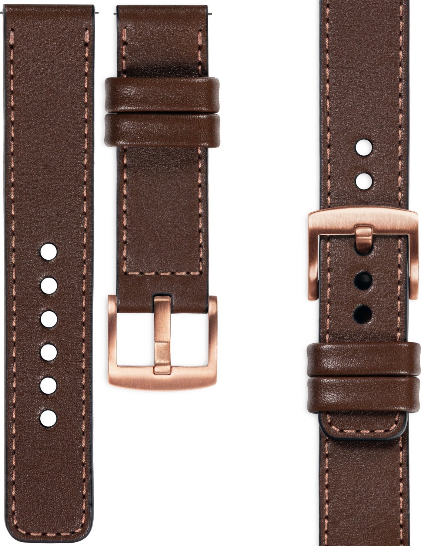 moVear moVear Prestige C1 Skórzany pasek 22mm do zegarka | Ciemnobrązowy, różowe złoto przeszycie [rozmiar i klamra do wyboru] Standard