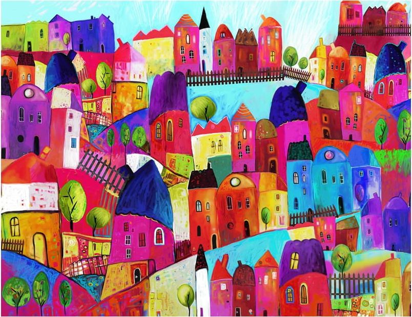 DecoNest Fototapeta - Tęczowe miasteczko - 200X154