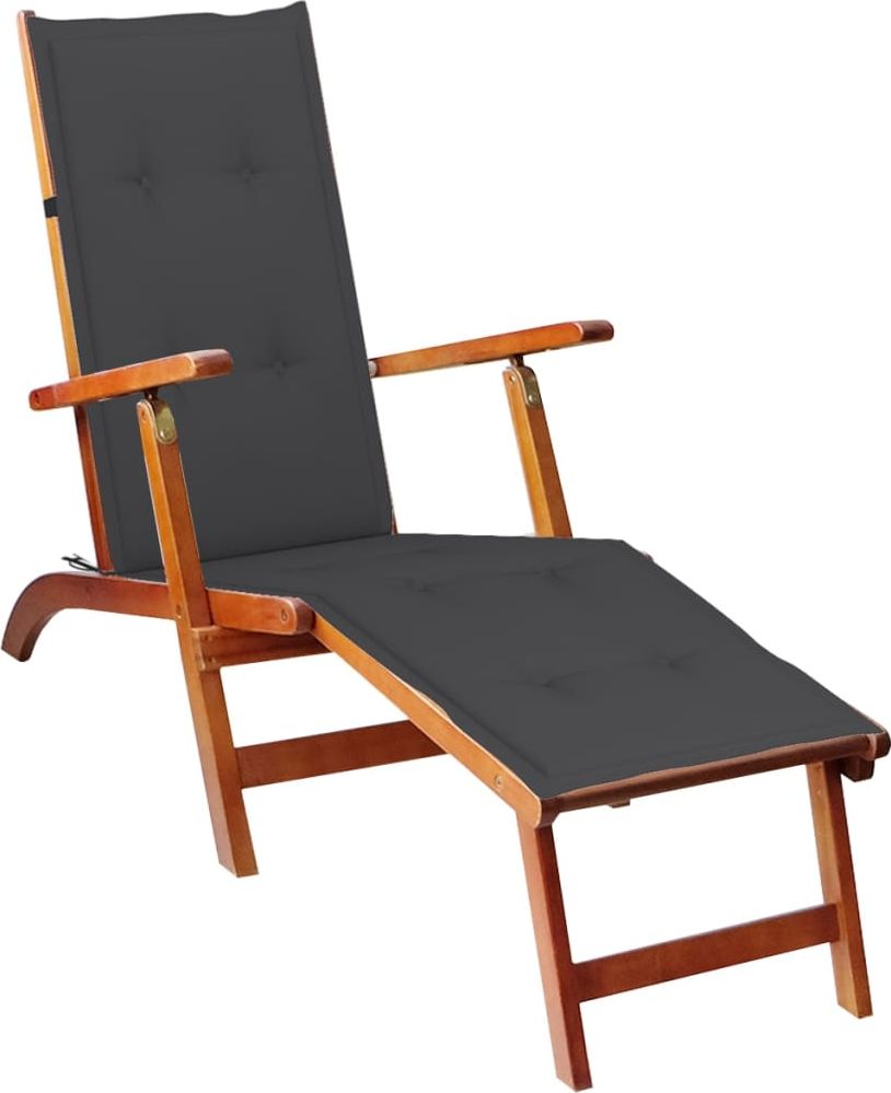 vidaXL Leżak tarasowy z podnóżkiem i poduszką, lite drewno akacjowe