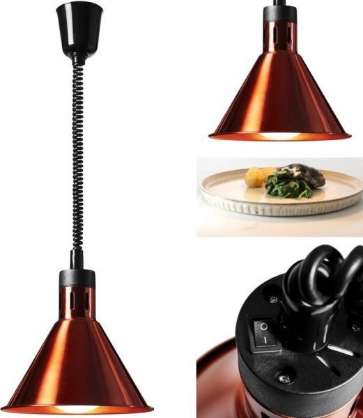 Lampa wisząca Royal Catering Lampa grzewcza do potraw na podczerwień IR wisząca miedziana śr. 27 cm 250 W