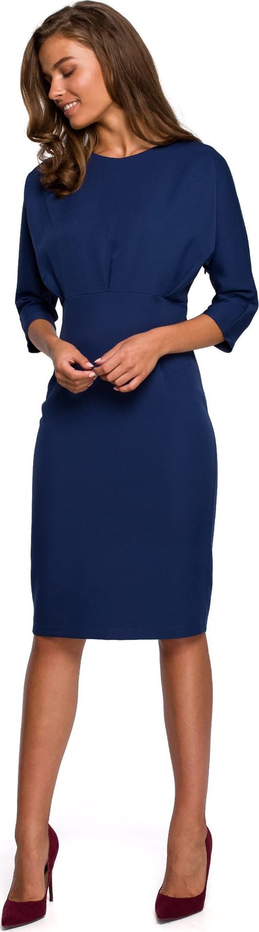 Stylove S242 Sukienka z zaszewkami i kimonowymi rękawami - granatowa (kolor navyblue, rozmiar XL)