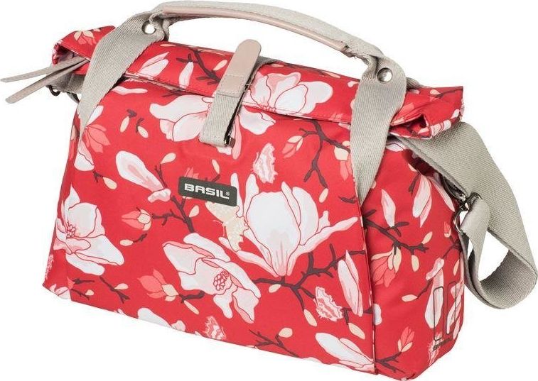 Basil Torba na kierownicę BASIL MAGNOLIA CITY BAG 7L, wodoodporny poliester, poppy red + Płytka mocująca do kosza BASIL BASEASY + KLICKFIX ADAPTER PLA