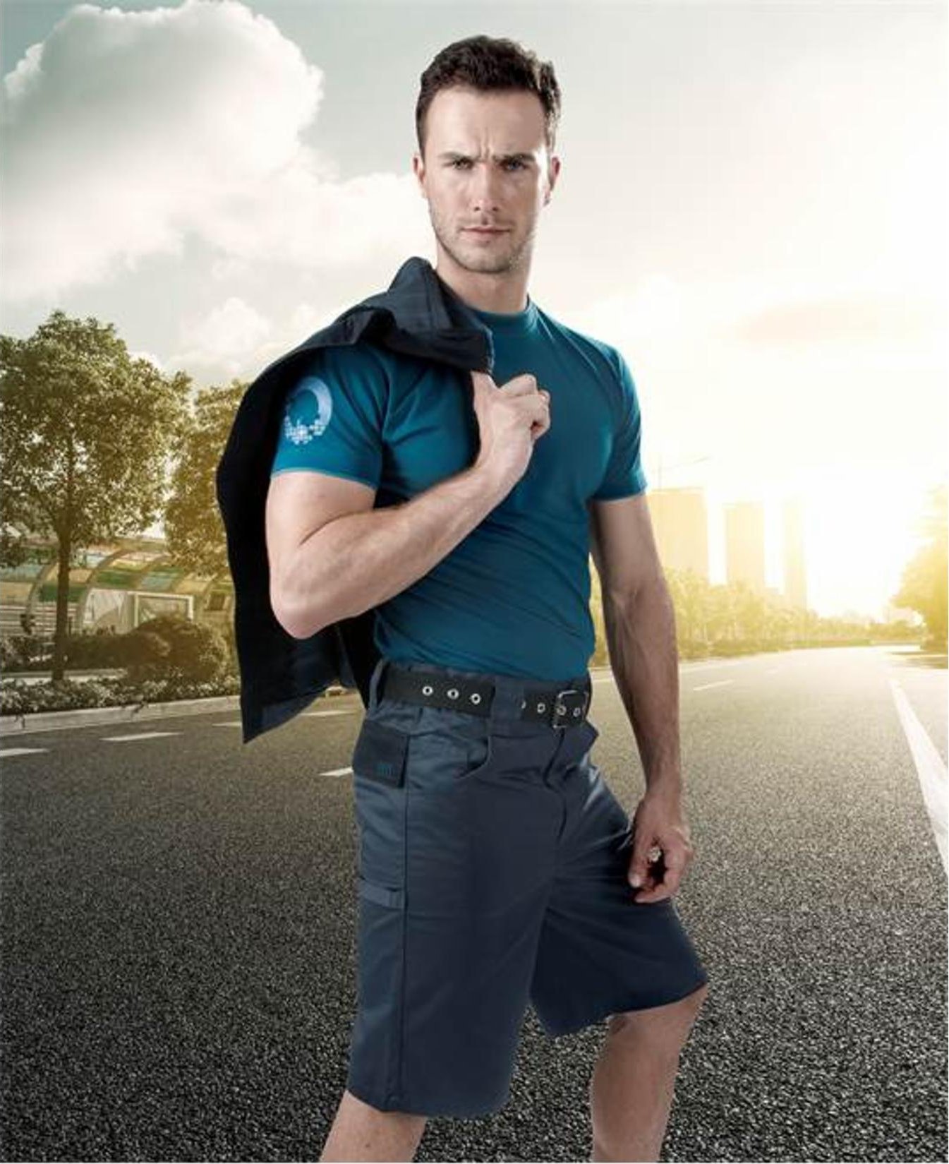 Ardon 4TECH 04 - sportowe spodenki szorty robocze męskie, wielofunkcyjna kieszeń boczna na narzędzia, bez paska, 65% - niebieski H9407 58