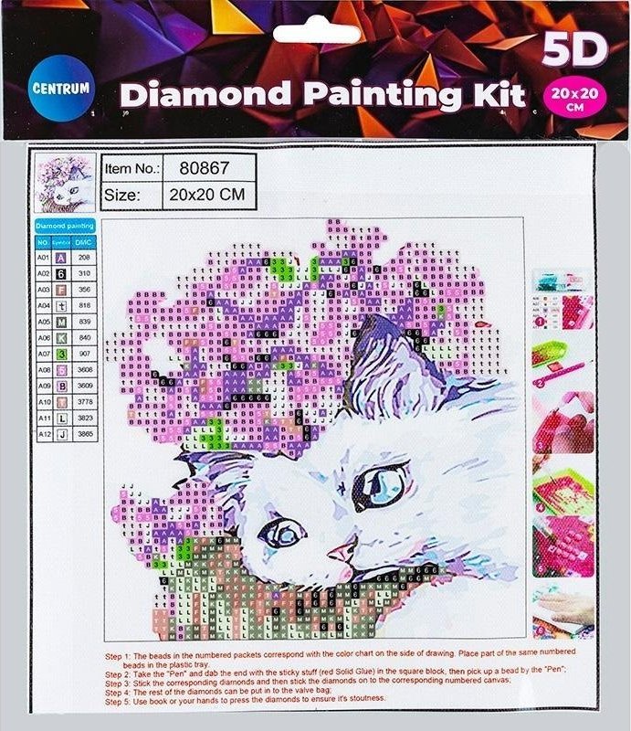 Diamentowa mozaika 5D - Cat&Flowers 20x20 80867